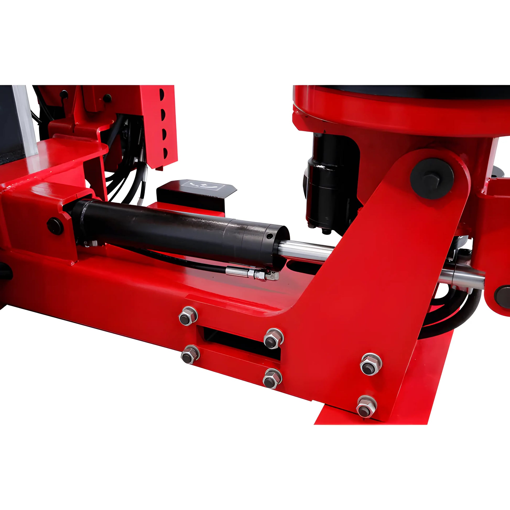 Close-up of the Katool Tire Changer hydraulic system showcasing precision engineering and robust design.