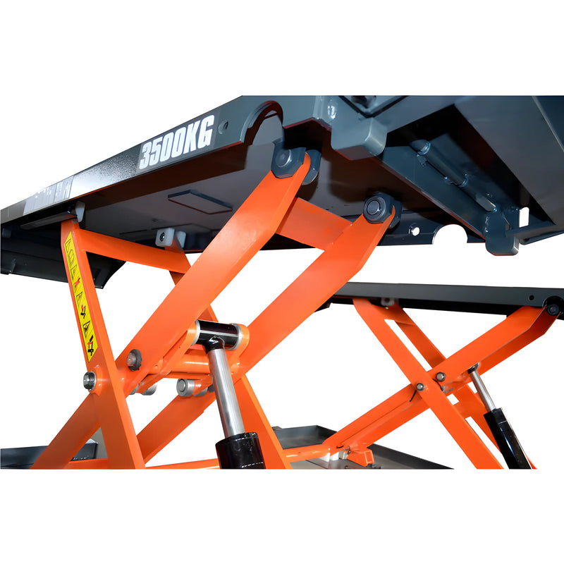 Close-up of Katool Pneumatic Scissor Lift showing hydraulic mechanism and sturdy construction for heavy lifting
