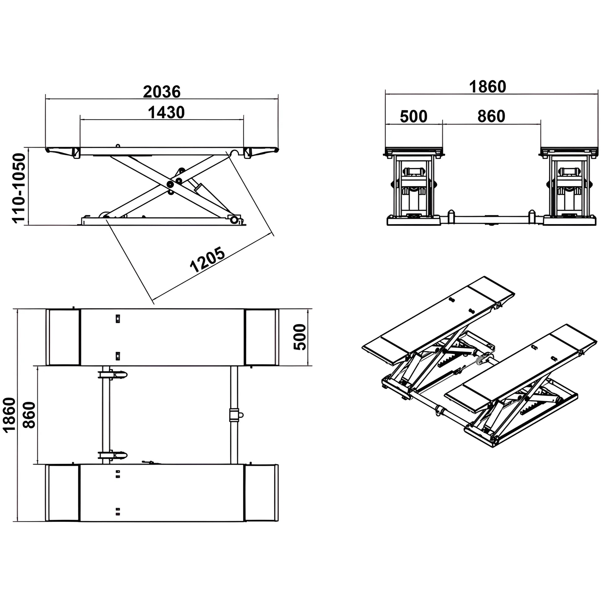 Katool Pneumatic Scissor Lift technical diagram showing dimensions and design details for efficient lifting