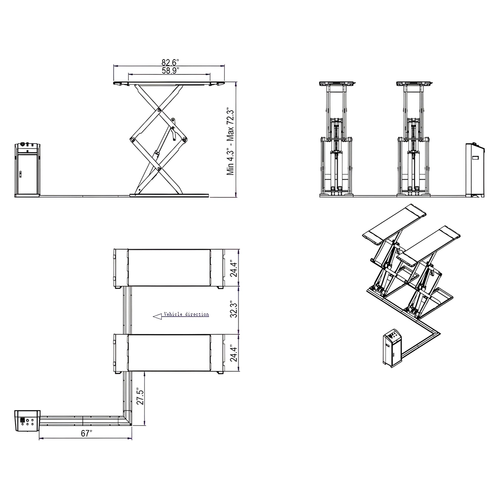 Katool Scissor Lift Technical Drawing with Dimensions and Design Details for Easy Reference