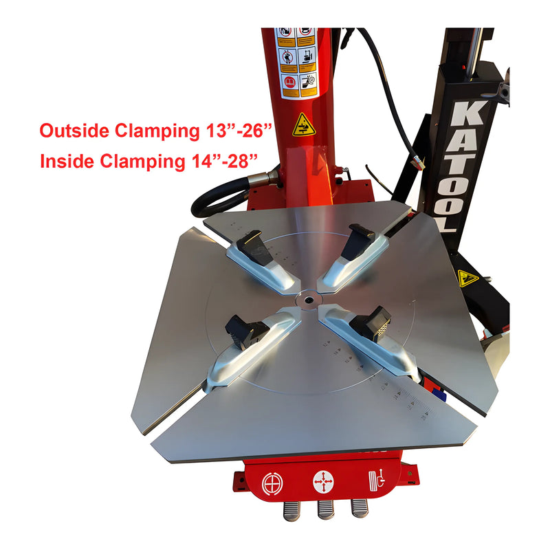 Katool Tire Changer with adjustable clamping from 13 to 28 inches for efficient tire installation