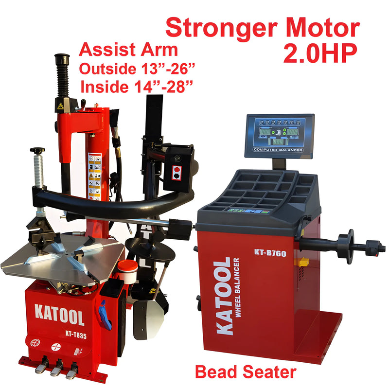 Katool Tire Changer with 2.0HP Motor, Assist Arm for Various Tire Sizes, and Bead Seater