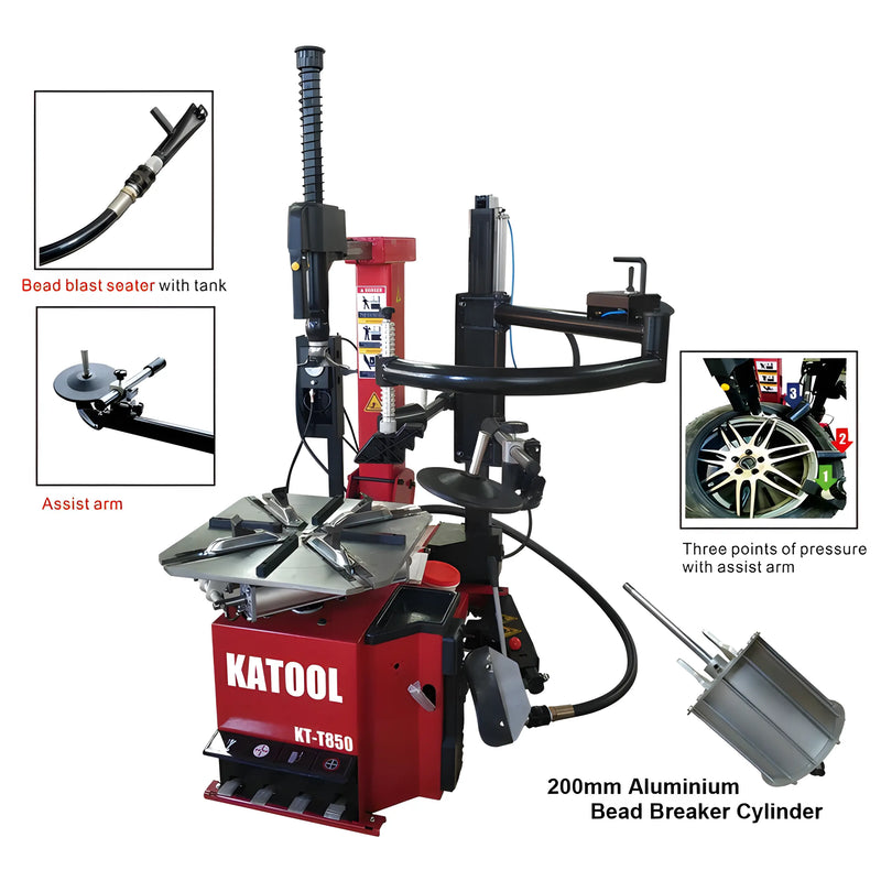 Katool Tire Changer Tilt-Arm with Bead Breaker Cylinder and Assist Arm for Efficient Tire Changing
