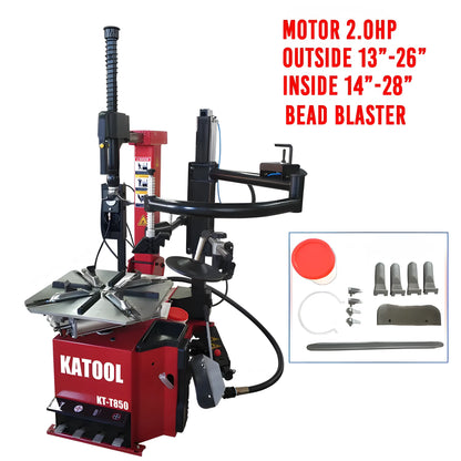Katool Tire Changer Tilt-Arm with 2.0HP Motor for tire sizes 13 to 26 inches and bead blaster included