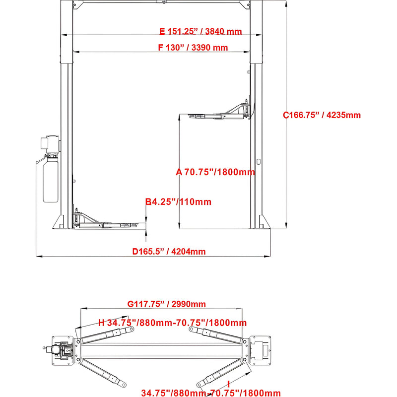 Katool Vehicle Lift Technical Drawing with Dimensions and Specifications for Installation and Usage