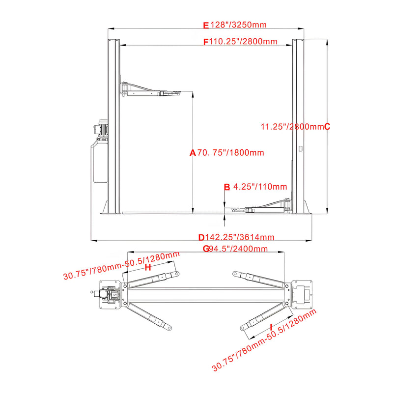 Katool Vehicle Lift Technical Diagram with Dimensions for Efficient Automotive Repairs