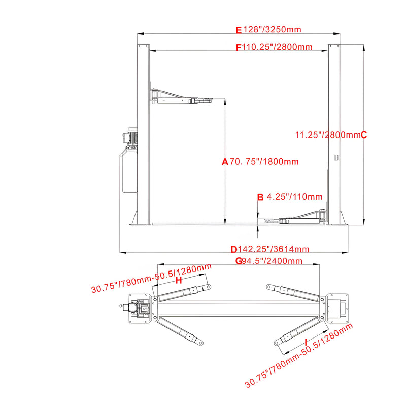 Katool Vehicle Lift Technical Drawing with Dimensions for Accurate Installation