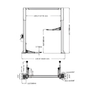 Katool Vehicle Lift Technical Drawing with Dimensions for Installation and Capacity Specifications