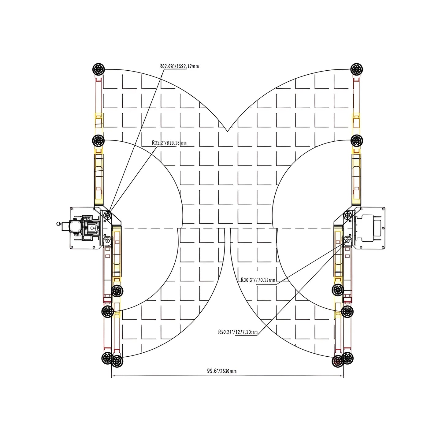 Diagram of Katool Vehicle Lift showcasing dimensions and layout for efficient vehicle servicing