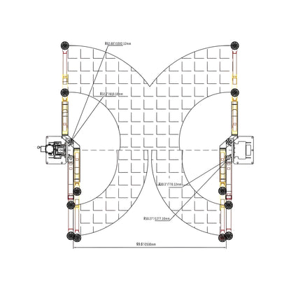 Diagram of Katool Vehicle Lift showcasing dimensions and layout for efficient vehicle servicing