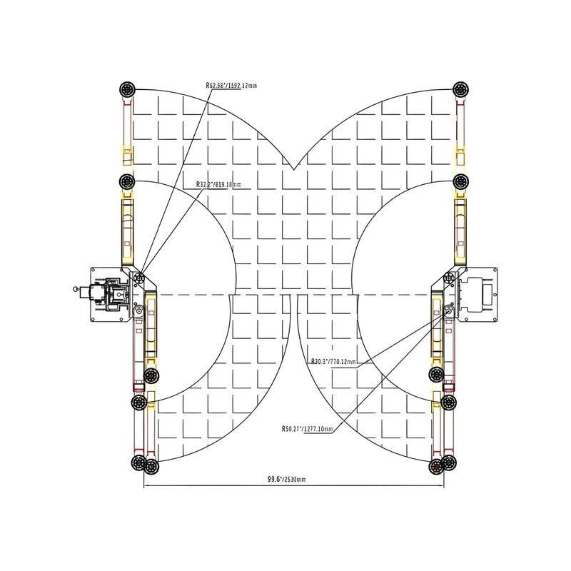 Diagram of Katool Vehicle Lift showcasing dimensions and layout for efficient vehicle servicing