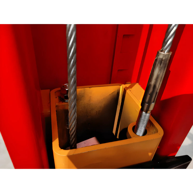 Close-up view of Katool Vehicle Lift showcasing hydraulic system and steel cables for enhanced stability