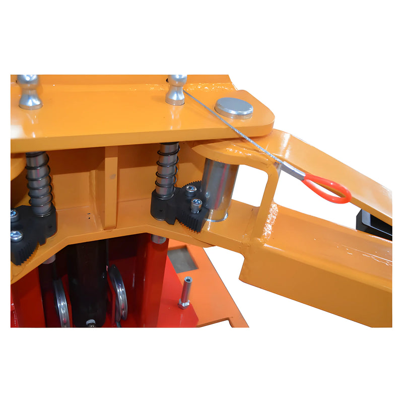 Katool Vehicle Lift close-up showing hydraulic mechanism and safety features for efficient vehicle maintenance