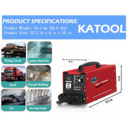 Katool Welding Machine features versatile use for trucks and cars, with specifications shown in the image