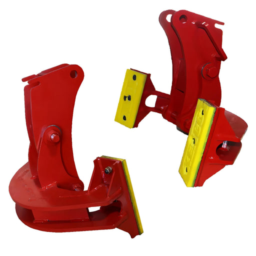 Kenco Manhole Legs in bright red and yellow for secure handling and lifting of heavy manhole covers
