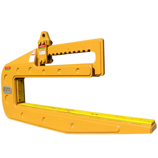 Kenco Mechanical Concrete Pipe Hook in Yellow for Safe Lifting and Transport of Concrete Pipes