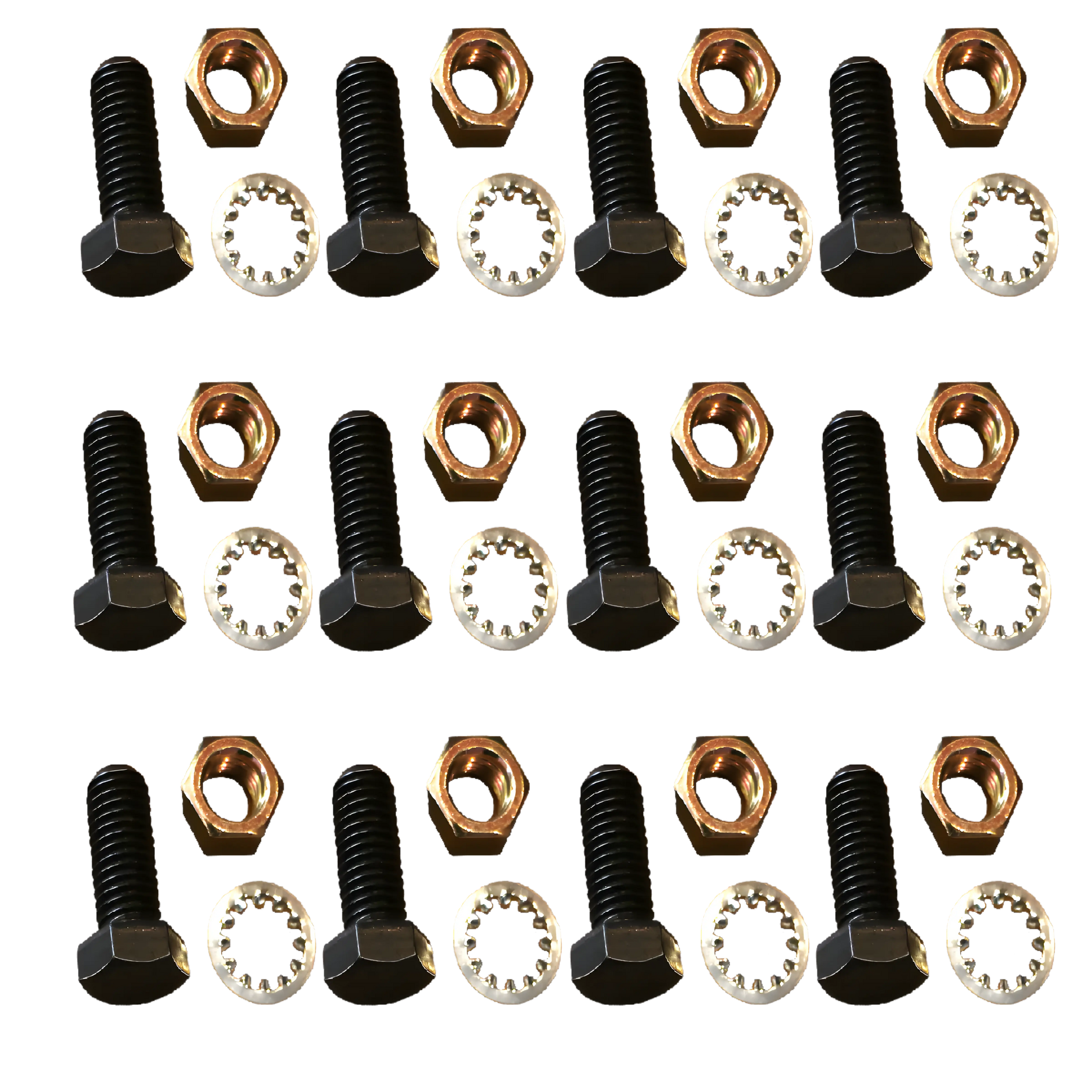 Kenco Pad Bolt Set featuring black bolts and various nuts for secure fastening applications