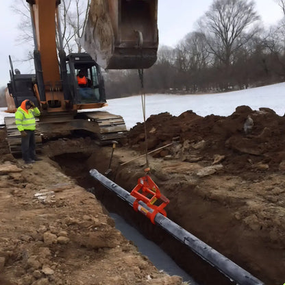 Kenco Secure & Versatile Pipe Lifter in action lifting a large pipe at a construction site