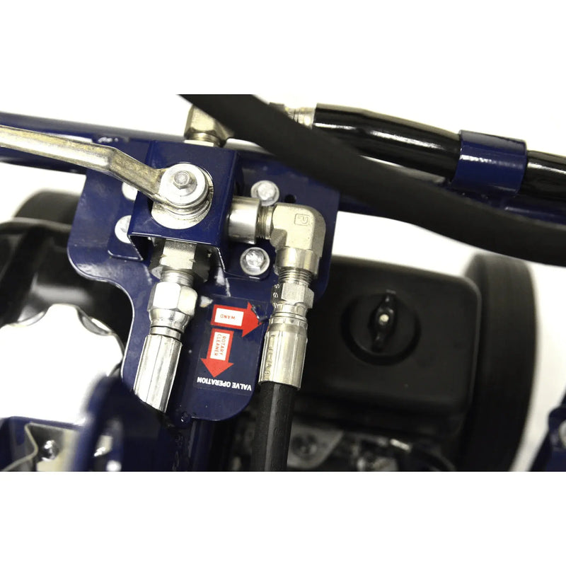 Close-up of Makinex DPW-4000-0A-VU-50 hydraulic valve and metal connectors on industrial equipment