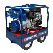 Makinex GEN-23P-MS-480 portable 23kW generator with blue frame and wheels for easy transport