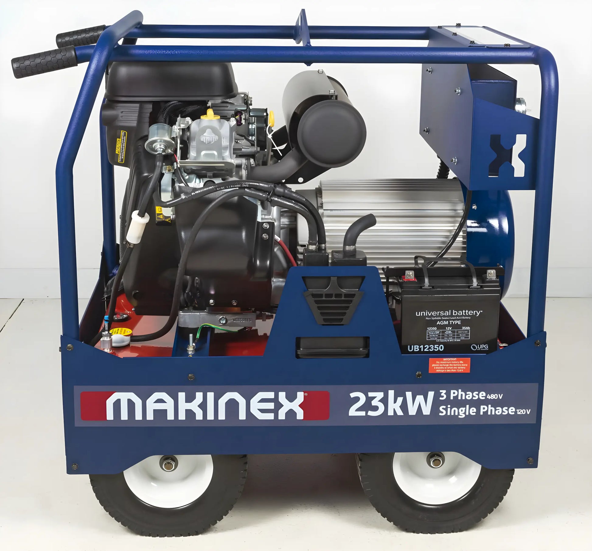 Makinex GEN-23P-MS-480 portable generator with 23kW power output and sturdy blue frame