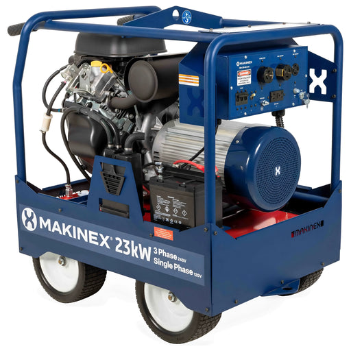 Makinex generator 23kW with wheels and multiple power connections for versatile use