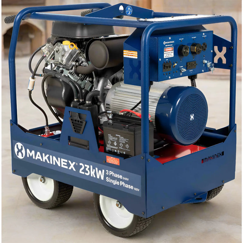 Makinex generator 23kW with heavy-duty wheels and a powerful engine for reliable power supply
