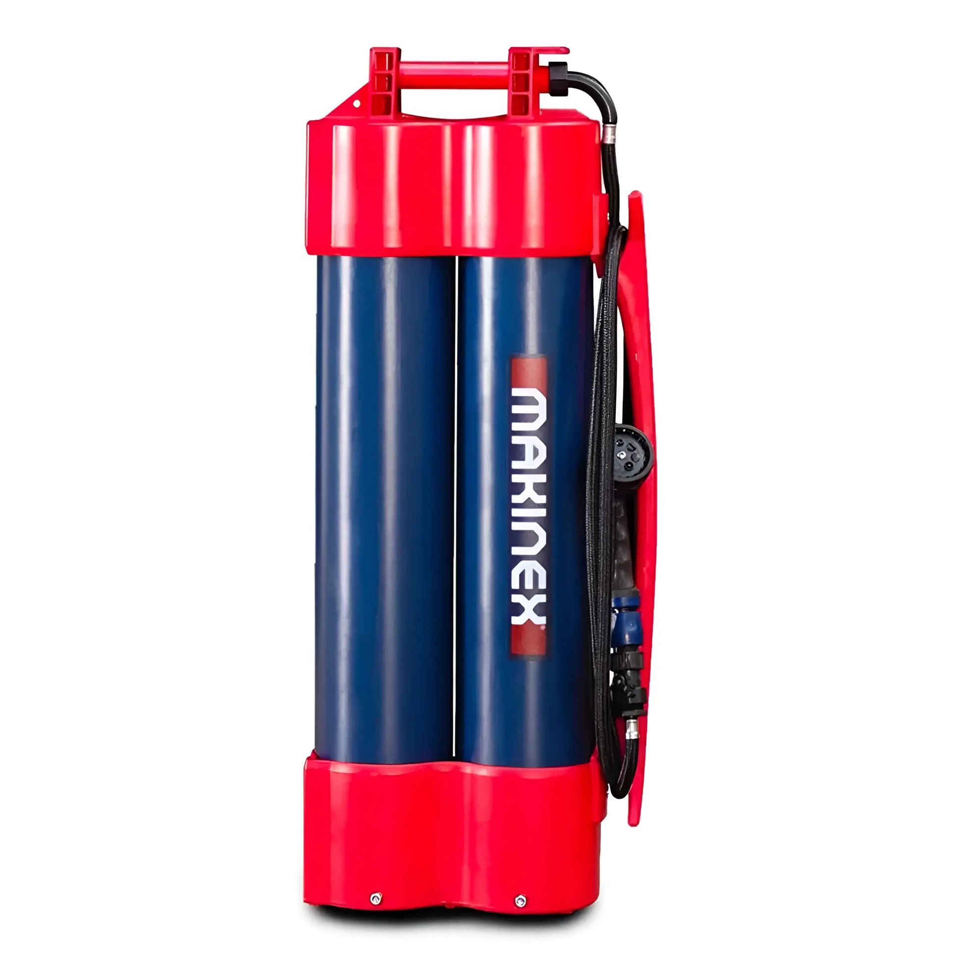 Makinex H2G-14Kit portable water tank with red and blue design and integrated hose reel