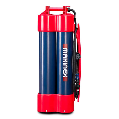 Makinex H2G-14Kit portable water tank with red and blue design and integrated hose reel