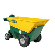 Makinex Mini Dumper with a yellow and green tub, designed for easy material transport and handling.