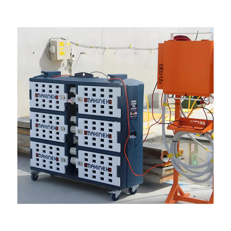 Makinex Mobile Charge Pod with multiple battery compartments, designed for on-site power solutions