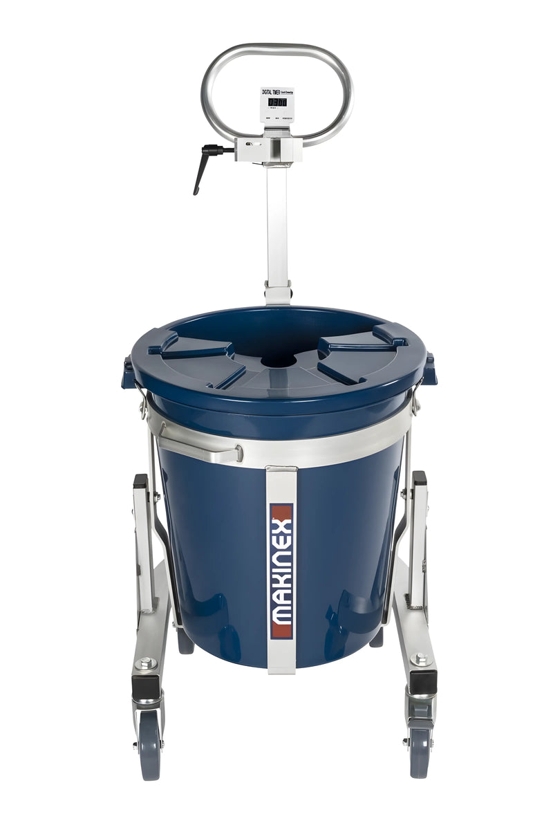 Blue Makinex MS-100 & MS-M-US material spinner with stainless steel frame and wheels