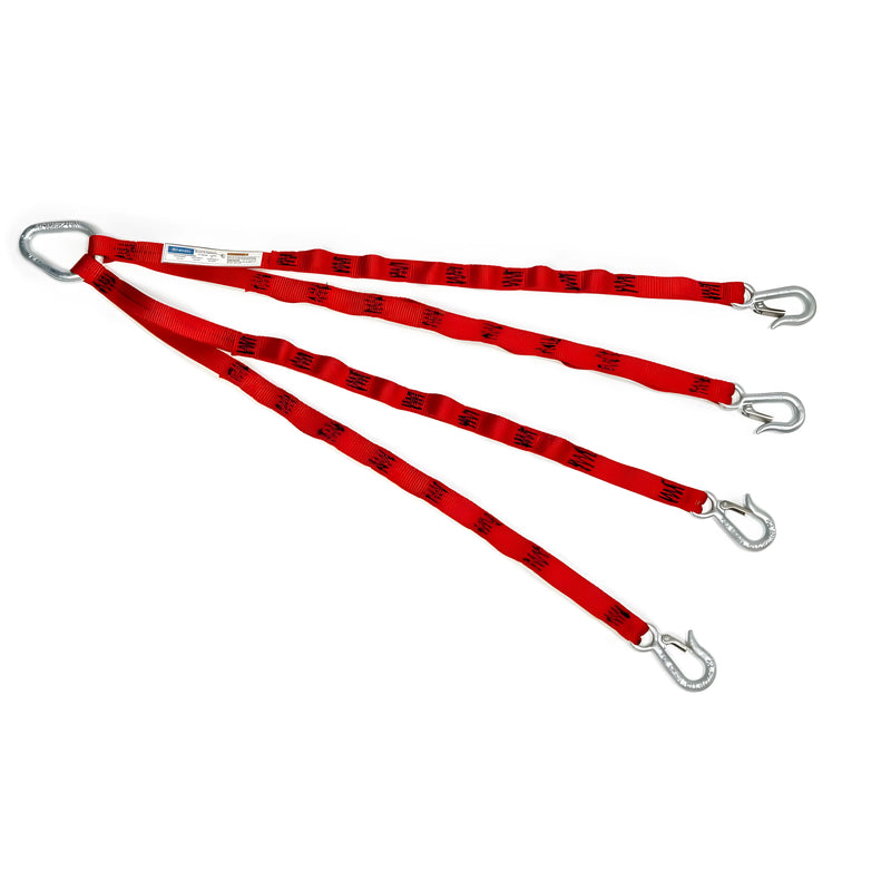 Makinex PHT2-SA-00 red heavy-duty lifting sling with three metal hooks and steel ring