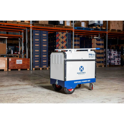 Makinex Portable Power Box with durable wheels and sturdy design for versatile electrical power solutions