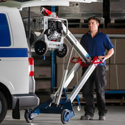 Makinex Powered Hand Truck loading equipment from a van with a sturdy design for easy mobility