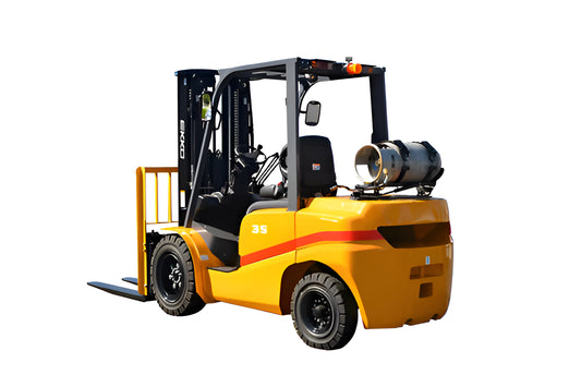 EKKO yellow propane forklift with black accents for industrial lifting tasks
