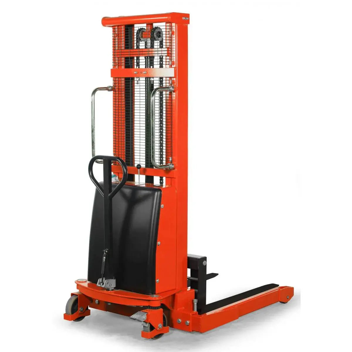 Ballymore Semi-Electric Pallet Stacker straddle stacker in orange and black for efficient material handling