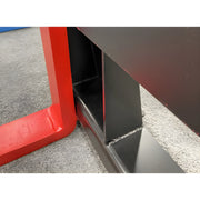 Close-up of black and red metal components on Star Industries 110EC-ITA equipment showing sturdy construction