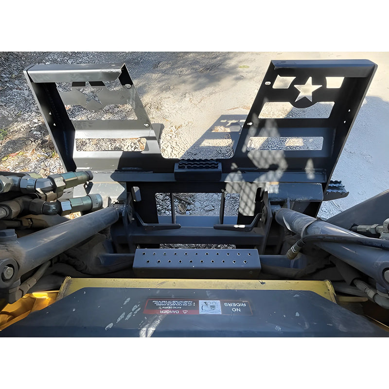 Star Industries 110EC-ITA skid steer attachment with black steel loader mount and star cutouts