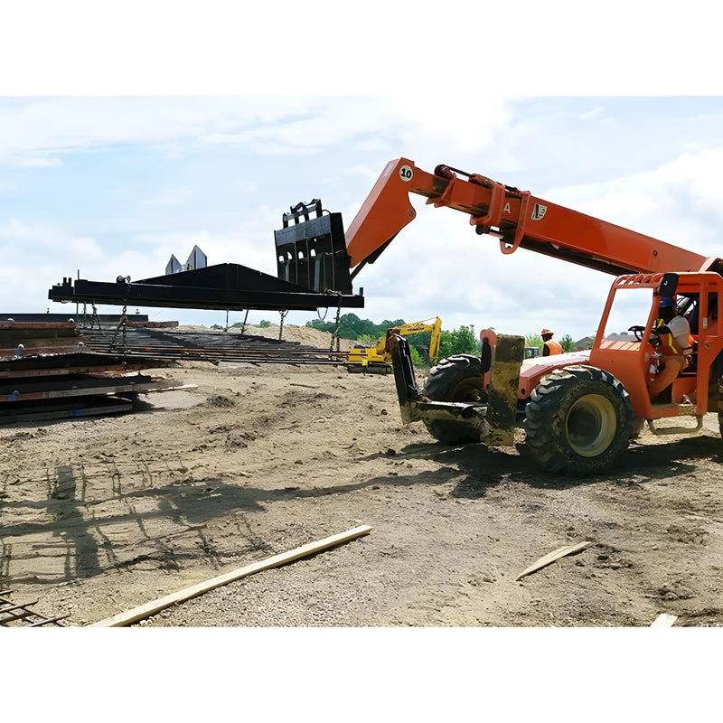 Orange Star Industries 1155 1155-36CCFP 1155-24CCFP forklift lifting steel beams on construction site