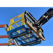 Star Industries 1204C yellow and blue industrial lifting platform attached to machinery arm