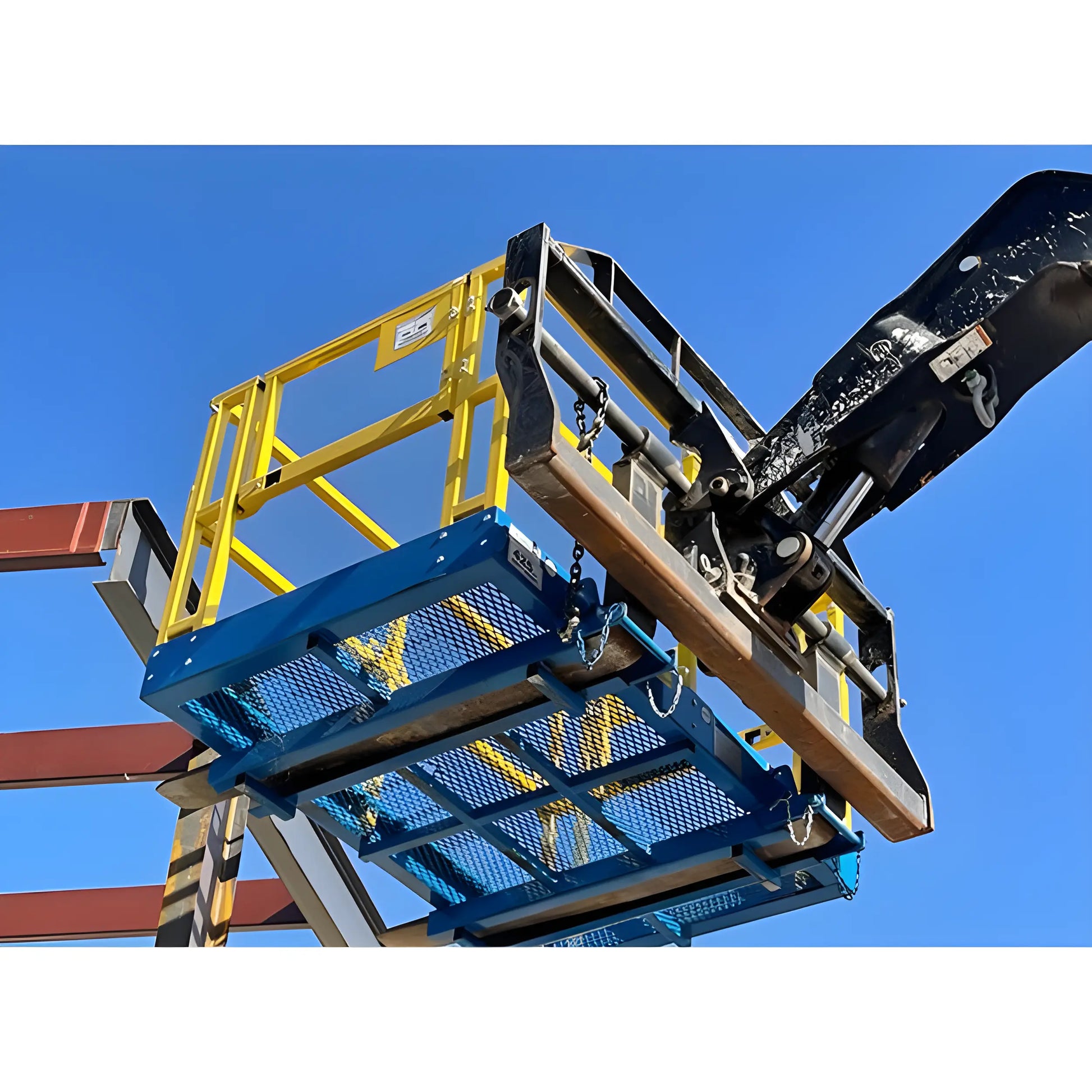 Star Industries 1206C heavy-duty elevated work platform with yellow safety rails and blue grated floor