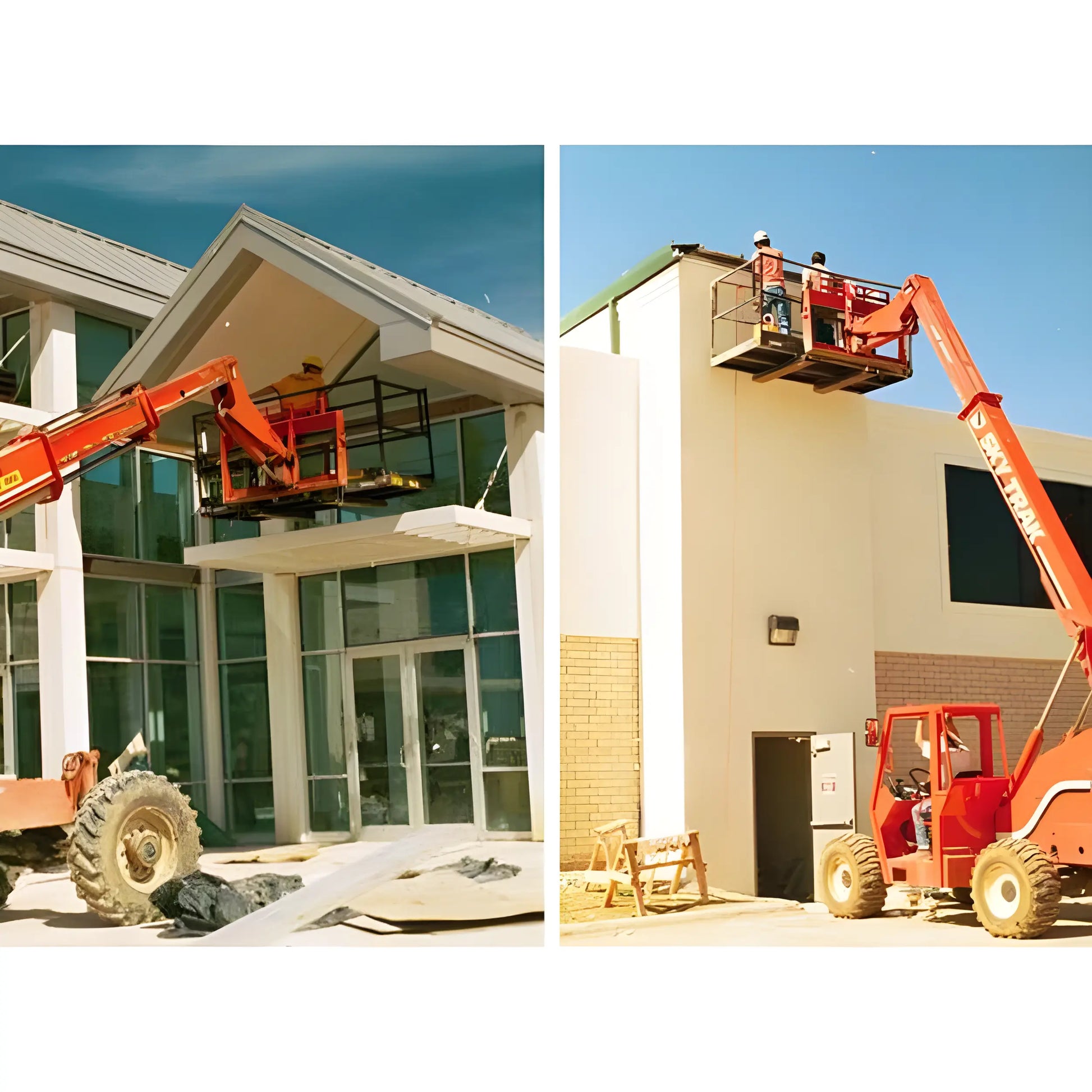 Star Industries 1206C telescopic boom lift in use for construction and building maintenance with workers operating the platform