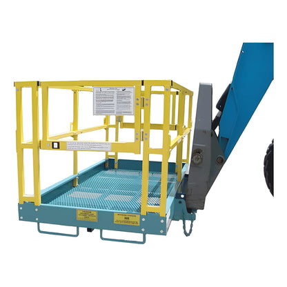 Star Industries 1208C aerial work platform with yellow safety railings and teal base for elevated access
