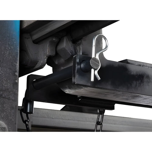 Close-up of Star Industries 1360B-5FXL heavy-duty hitch pin securing black metal trailer parts