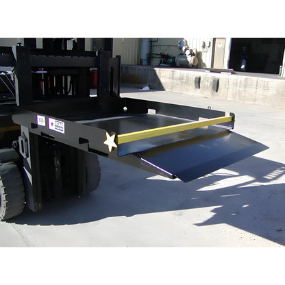 Star Industries 1385 1388 heavy-duty forklift attachment with metal slide and yellow safety bar