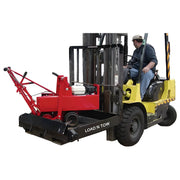 Star Industries 1398 red hydraulic equipment attached to yellow forklift with operator