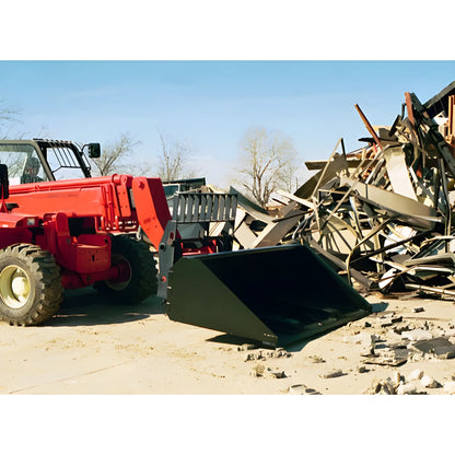 Star Industries 1406B red construction loader with black bucket moving debris outdoors