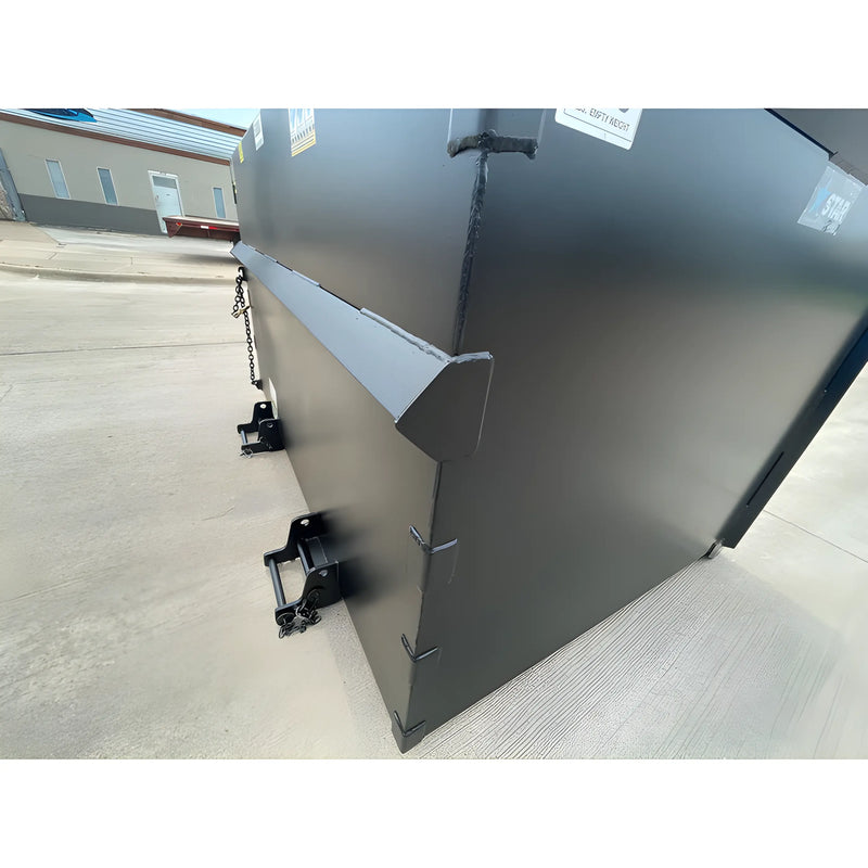 Close-up view of a black metal container corner with heavy-duty latches from Star Industries 1420 1425 1430 series