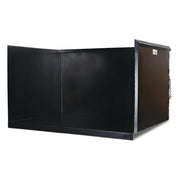 Black metal containment box from Star Industries 1420 1425 1430 series with an open front and hinged side door